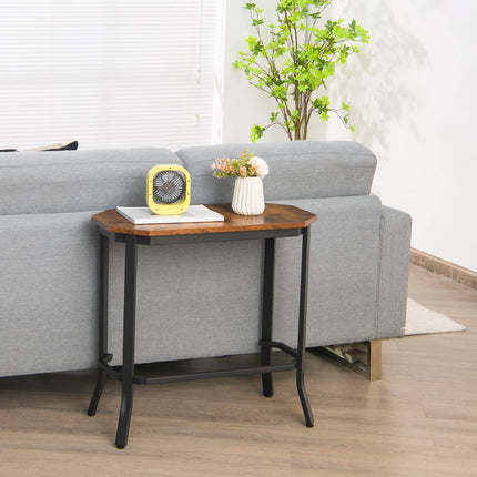 Dreamade Narrow End Table w/Rustic Wood Grain & Stable Steel Frame, 25.5"x12.5"x24.5" Rustic Brown