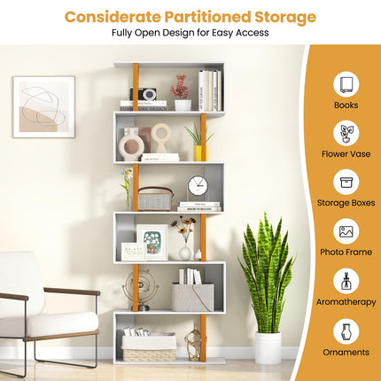 Dreamade 6-Tier Modern S-Shaped Bookshelf with Anti-Tipping Kits