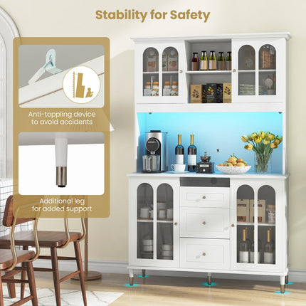 Dreamade 73" Kitchen Pantry Cabinet, Kitchen Hutch Storage Cabinet with LED Lights and Charging Station