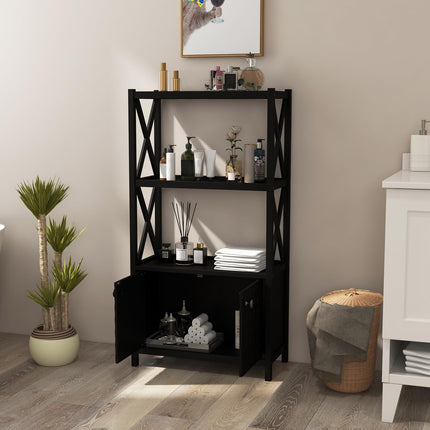 Dreamade Storage Cabinet, Freestanding Storage Organizer with Open Shelves, Double Doors