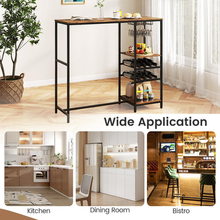 Dreamade 48" Bar Table with Storage Shelves for Kitchen Living Room Dinette