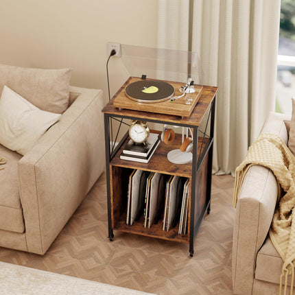 Dreamade Record Player Stand with Charging Station Rolling 3-Tier Turntable Stand