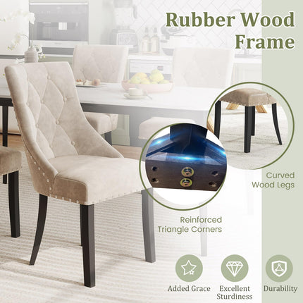 Dreamade Upholstered Dining Chairs Set of 2/4, Tufted Wingback Kitchen Chairs w/Solid Wood Legs, Padded Seat
