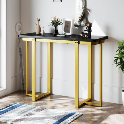 Dreamade Console Table 42" Modern Faux Marble Foyer Table with Geometric Metal Frame