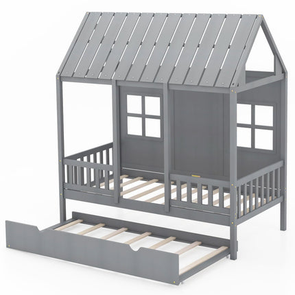Dreamade Twin House Bed with Trundle