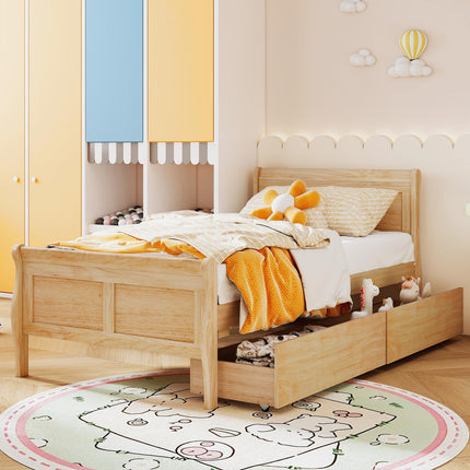 Dreamade Twin/ Full/ Queen Bed with 2 Storage Drawers Wood Platform Bed with Headboard & Footboard