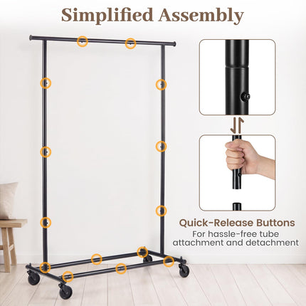 Dreamade Extendable Heavy-Duty Rolling Clothing Rack with Wheels