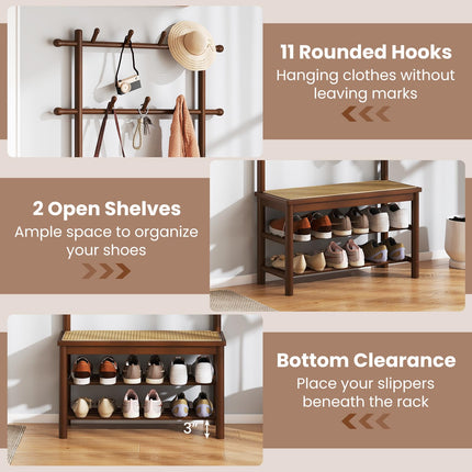 Dreamade 3-in-1 Hall Tree with Bench and Shoe Storage Narrow Mudroom Storage Organizer