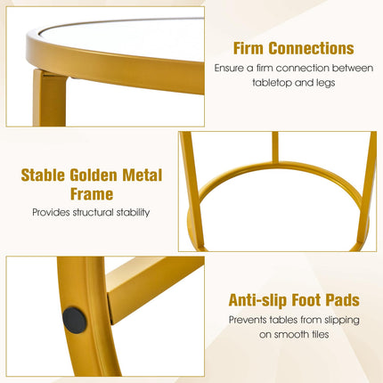 Dreamade Faux Marble Side Table, Round End Table with Golden Metal Frame and White Marble Top