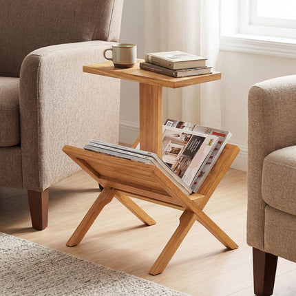 Dreamade Side Table Teak Wood Set of 1/2 2-Tier Sofa Couch End Table