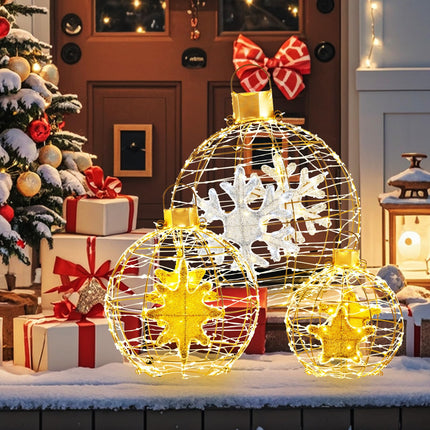 Dreamade 3 PCS Pre-Lit Lantern Balls, Hanging/Standing Christmas Ornaments with 732 Bright LED Lights, Zip Ties & Ground Stakes