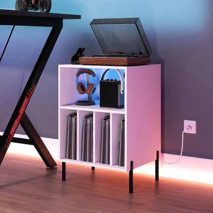 Dreamade Record Player Stand with LED Lights & Charging Station