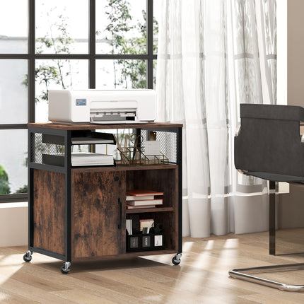 Dreamade File Cabinet, Lateral Filing Cabinet with Lock, Wheels, Charging Station, Cable Hole, Lockable Side Cabinet