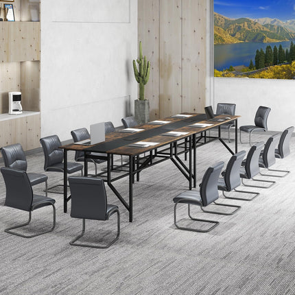 Dreamade Rectangular Meeting Table with Mesh Storage Shelf and Cable Grommet