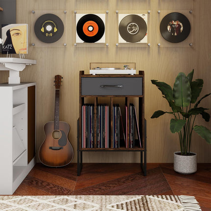 Dreamade Record Player Stand 2-Tier Turntable Stand with Fabric Drawer