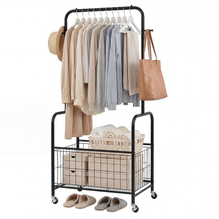 Dreamade 35" Clothes Rack with Storage Basket & Lockable Wheels