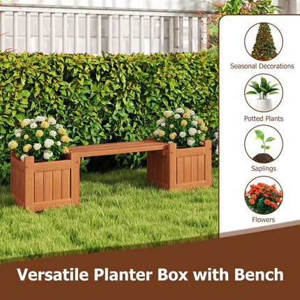 Dreamade 2-in-1 Outdoor Bench with 2/4 Planter Boxes Wood with Teak Oil Finish 42"x11"x11.5"