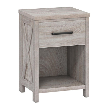 Dreamade Wooden Bedside Table with Storage Drawer and Open Shelf