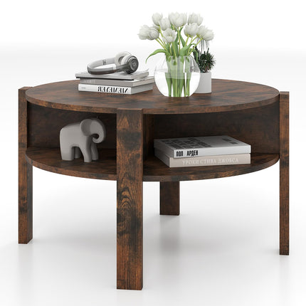 Dreamade Round Coffee Table with Storage Shelves