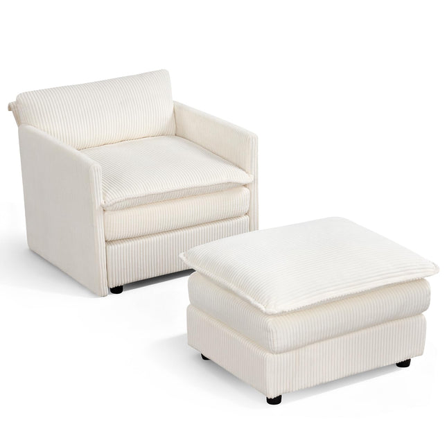 Dreamade Oversized Accent Chair with Ottoman with Soft Corduroy Cushions