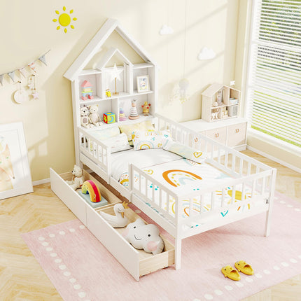 Dreamade Twin House Bed with 2 Storage Drawers