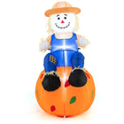 DREAMADE 4 FT Fall Inflatable Decoration Scarecrow Sitting on Pumpkin
