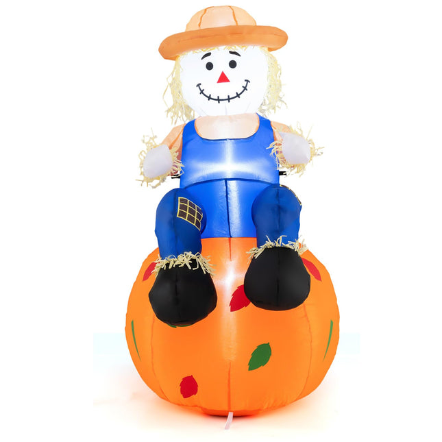 DREAMADE 4 FT Fall Inflatable Decoration Scarecrow Sitting on Pumpkin