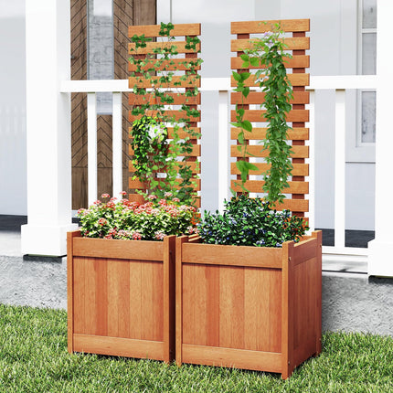 Dreamade Outdoor Wooden Raised Garden Bed with Trellis