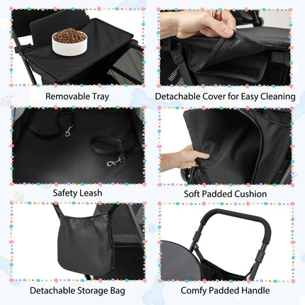 Dreamade Dog Stroller with Low Entry & Ramp Access, Cat Stroller with Lockable & Shock-Absorbing All-Terrain Wheels
