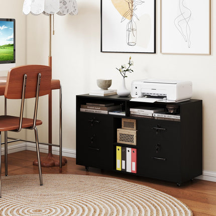 Dreamade 4-Drawer Lateral File Cabinet with Lock & 5 Rolling Wheels (2 Lockable)