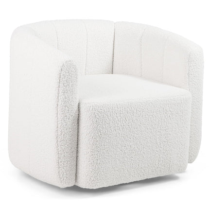 Dreamade 360° Swivel Accent Chair - Sherpa Upholstered Boucle Barrel Club Chair with Padded Armrests