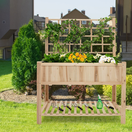Dreamade Wood Planter with Trellis, Standing Raised Garden Bed