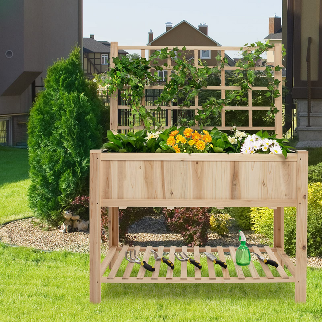 Dreamade Wood Planter with Trellis, Standing Raised Garden Bed