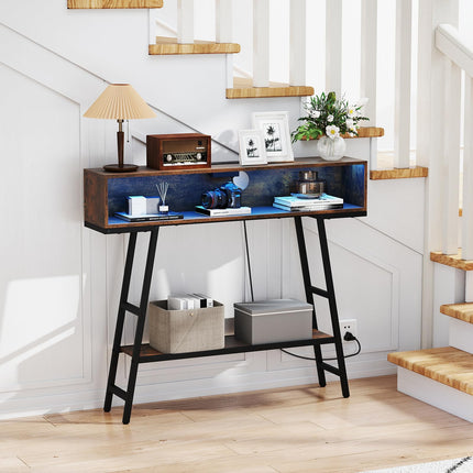 Dreamade Console Table with Charging Station & LED Lights