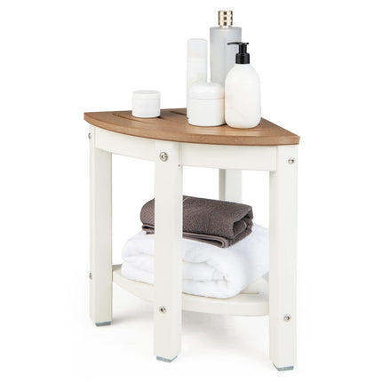 Dreamade Corner Shower Stool Waterproof - HDPE Shower Bench Seat with Storage Shelf
