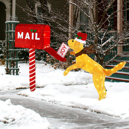 Dreamade 3.5 FT Lighted Dachshund Climbing Mailbox, Pre-Lit Christmas Holiday Decoration