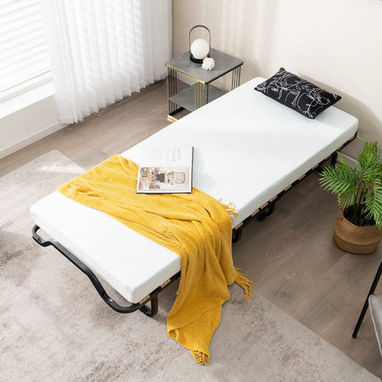 Dreamade Folding Bed with 4 Inch Mattress for Adults, Cot Size Rollaway Bed for Guest, 75"x 31"