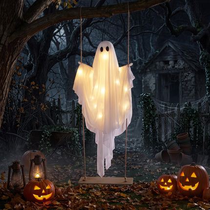 DREAMADE 5FT Halloween Hanging Swing Lighted Swing Ghost Decoration