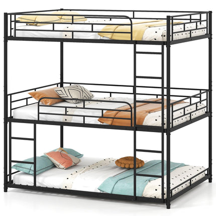 Dreamade Metal Full Over Full Over Full Bunkbeds with Safety Guardrails & 2 Ladders