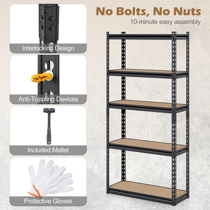 Dreamade 5-Tier Metal Storage Shelves Heavy Duty Garage Shelving Units(1/2/3/4,30" W x 12" D x 60" H)
