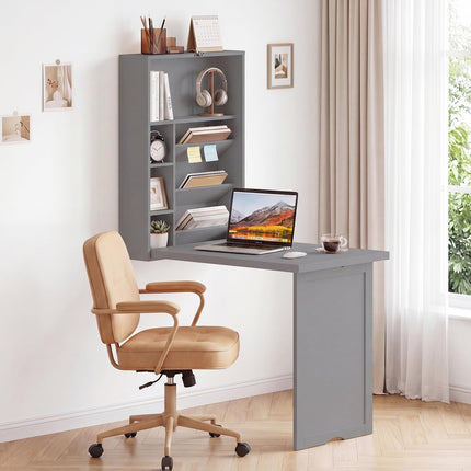Dreamade Wall Mounted Desk | Foldable Convertible Computer Desk with Storage Shelves