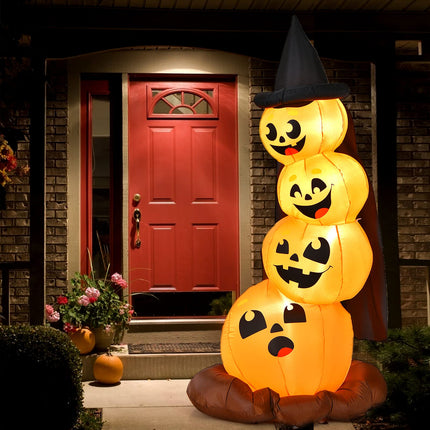 DREAMADE Halloween Inflatable Pumpkin Lighted Blow Up Pumpkin w/Witch Hat
