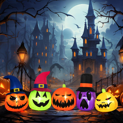 DREAMADE 9 FT Lighted Halloween Inflatable Pumpkin Patch with Witch Hats
