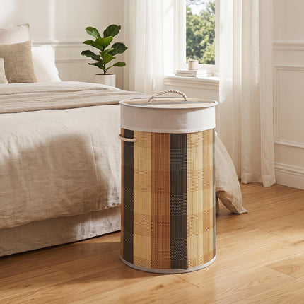 Dreamade 13.2 Gal Round Bamboo Laundry Hamper with Lid