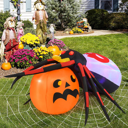 Dreamade 5 FT Halloween Inflatable Spider with Pumpkin, LED Lighted Halloween Decoration
