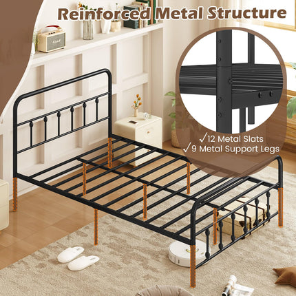 Dreamade King/Queen/Full Size Metal Platform Bed Frame, Victorian Style Platform Bed with Headboard & Footboard