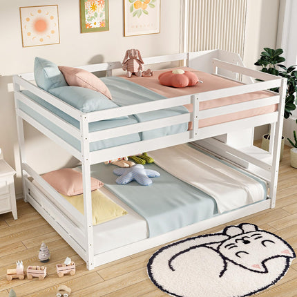 Dreamade Bunk Bed with Stairs, Solid Wood Floor Bunk Bed with Storage Staircase & Full-Length Guardrails