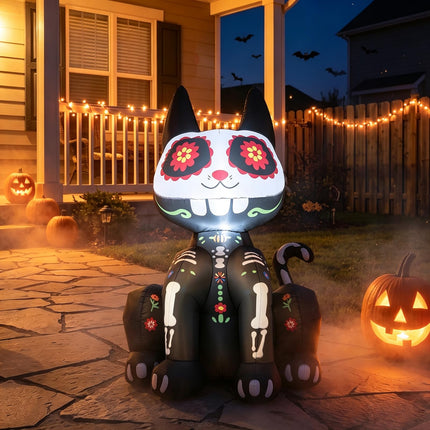 DREAMADE 4ft Halloween Inflatable Lighted Ghost Sugar Skull Cat