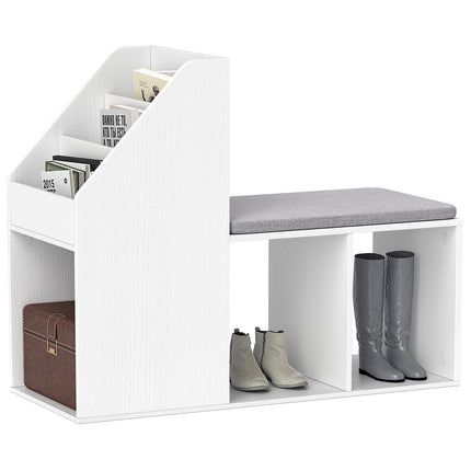 Dreamade Shoe Storage Bench, Entryway Bench w/Side Holder & Padded Seat Cushion, 3 Storage Compartments