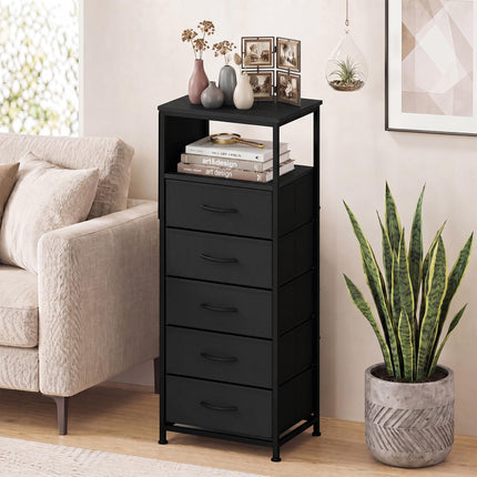 Dreamade Modern 39" Bedside Table with Integrated Charging Station & 5 Fabric Drawers (1/2)